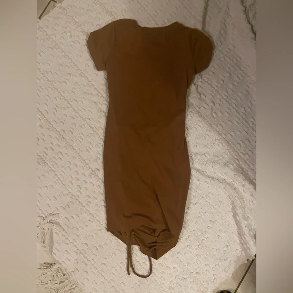 Chic Brown Ruched Mini Dress - Picture 2 of 2